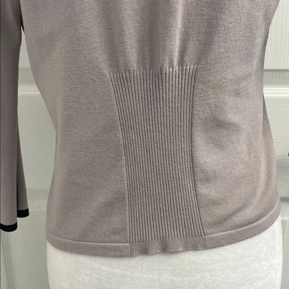 Karen Millen Knit Sweater Jacket Black Trim Asymmetrical Zipper V Neck Collar - Picture 6 of 14